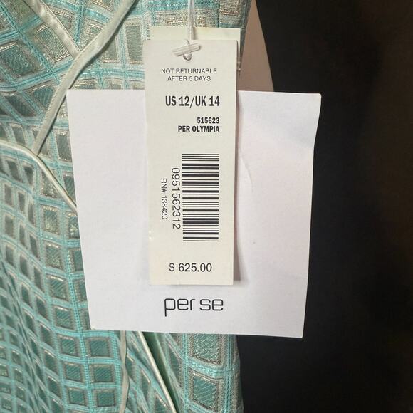 Per Se by Carlisle Metallic Aqua Sheath Dress NWT $625 Size 12 Modern Luxury - Picture 9 of 12